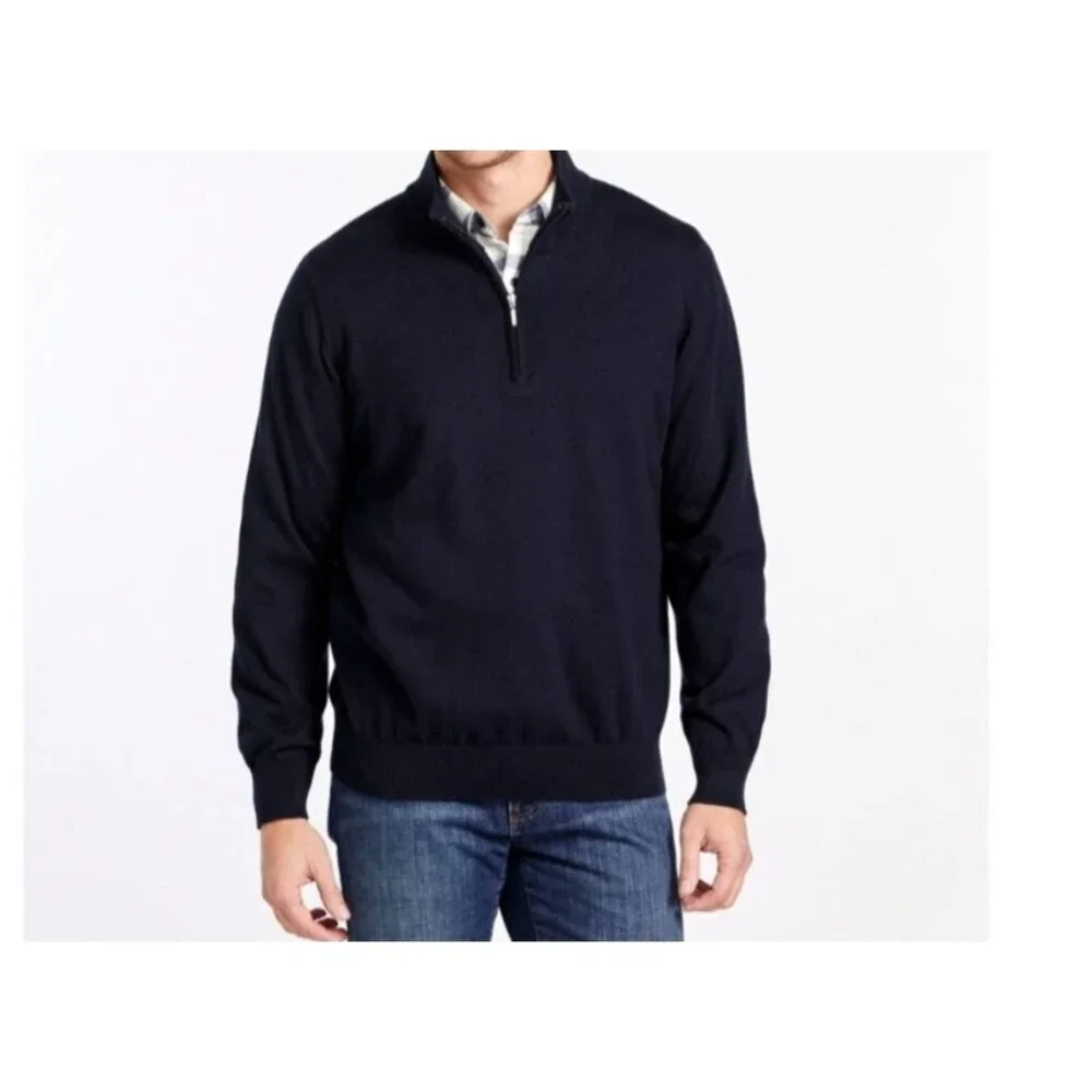 LL Bean Cotton Cashmere Super Soft Lightweight Preppy Sz XL Polo Sweater Green